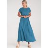 Modrá dámská viskózová souprava volné halenky a sukně s elastickým pasem