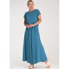 Modrá dámská viskózová souprava volné halenky a sukně s elastickým pasem