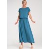 Modrá dámská viskózová souprava volné halenky a sukně s elastickým pasem