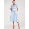 Světle modré košilové midi šaty s kamínkovými ozdobami