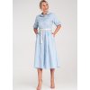 Světle modré košilové midi šaty s kamínkovými ozdobami
