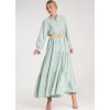 Mintové viskózové maxi šaty se stojáčkem