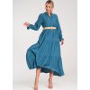 Modré viskózové maxi šaty se stojáčkem