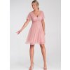 Růžové tylové šaty s krátkým rukávem