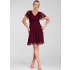 Vínové tylové šaty s krátkým rukávem