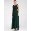 Tmavě zelené tylové maxi šaty se zavazováním v pase