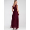 Vínové tylové maxi šaty se zavazováním v pase