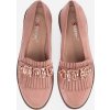 Růžové semišové mokasíny s ozdobnými krystalky