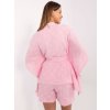 Světle růžový letní dámský komplet s kimonovou košilí a kraťasy