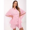 Světle růžový letní dámský komplet s kimonovou košilí a kraťasy