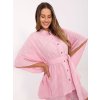 Světle růžový letní dámský komplet s kimonovou košilí a kraťasy