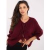 Vínový dámský oversize svetr s 3/4 rukávy