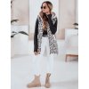 Bílá dámská asymetrická prošívaná vesta s leopardím vzorem ELMERA