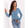 Modrý dámský žebrovaný svetr s ozdobnými knoflíky