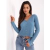 Modrý dámský žebrovaný svetr s ozdobnými knoflíky