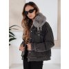 Dámská černá džínová bunda s kožíškem FURDENIM