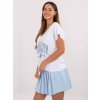 Bílo-modrý dámský set trička a plisované sukně se všitými šortkami