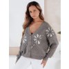 Šedý dámský svetr KERINDA s flitrovanými květinovými aplikacemi