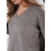 Šedý dámský viskózový svetr VERALIA s kamínky a výstřihem do V