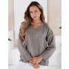 Šedý dámský viskózový svetr VERALIA s kamínky a výstřihem do V