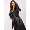 Černý dámský přechodový koženkový kabát