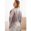 Šedá dámská krátká semišová bunda s třásněmi