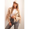 Světlá camel dámská koženková bunda s třásněmi