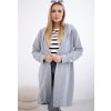 Šedý dámský ležérní kardigan s kapucí a potiskem na zádech