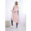 Pudrový dámský ležérní kardigan s kapucí a potiskem na zádech