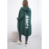 Smaragdový dámský ležérní kardigan s kapucí a potiskem na zádech