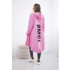 Růžový dámský ležérní kardigan s kapucí a potiskem na zádech