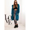 Tmavě modrý dámský asymetrický kardigan s potiskem na zádech
