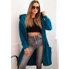 Tmavě modrý dámský asymetrický kardigan s potiskem na zádech