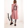 Růžový dámský asymetrický kardigan s potiskem na zádech