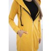 Hořčicová dámská pohodlná dlouhá mikina na zip s kapucí
