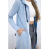 Světle modrá dámská pohodlná dlouhá mikina na zip s kapucí