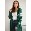 Smaragdový dámský kardigan s nápisy a kapucí