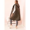Khaki dámská oversize prošívaná vesta s kapucí na zip