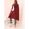 Vínová dámská oversize prošívaná vesta s kapucí na zip