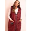 Vínová dámská oversize prošívaná vesta s kapucí na zip