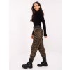 Khaki dámské zebrované kalhoty z viskózy s páskem