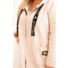 Světle béžový stylový dámský plus size teddy kabátek na zip s kapucí