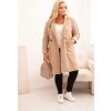 Béžový dámský plus size teddy kabát s kapsami