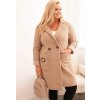Béžový dámský plus size teddy kabát s kapsami