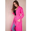 Neonově růžový dlouhý dámský kardigan se zavazováním v pase