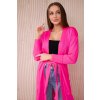 Neonově růžový dlouhý dámský kardigan se zavazováním v pase