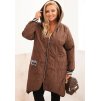 Hnědá dámská plus size prošívaná bunda s kapucí a manžetami