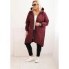 Vínová dámská plus size prošívaná bunda s kapucí a manžetami (Velikost ONE SIZE)