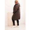 Tmavě hnědá dámská plus size prošívaná bunda s kapucí a manžetami