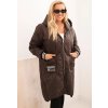 Tmavě hnědá dámská plus size prošívaná bunda s kapucí a manžetami